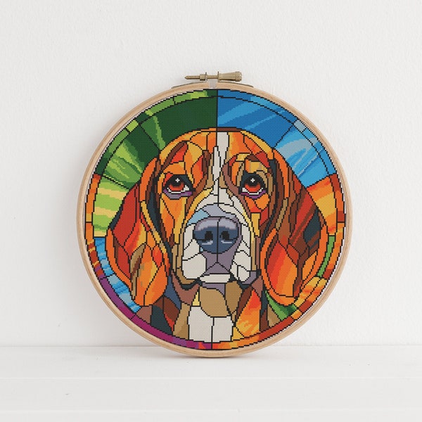 Stained Glass Dogs Cross Stitch Pattern, Beagle, Pattern Keeper Compatible PDF Download