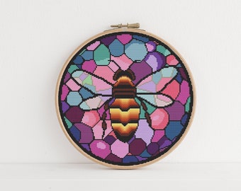 Stained Glass Bee Cross Stitch Pattern, Pattern Keeper Compatible PDF Download