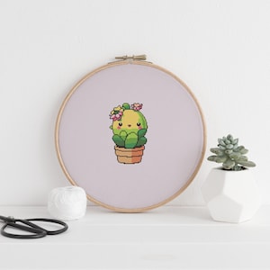 Simpatico motivo a punto croce Mini Cactus, ricamo per principianti, ricamo succulento