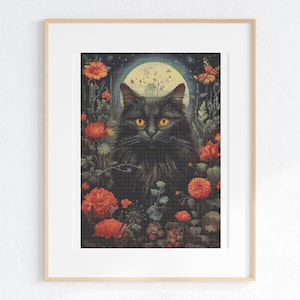 Gothic Botanische Tiere Kreuzstichvorlage, Vintage Katze X-Stich Chart, Pattern keeper kompatibel PDF