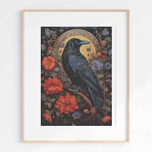 Gothic Botanical Animals Cross Stitch Pattern, Vintage Raven X-Stitch Chart, Pattern Keeper Compatible PDF