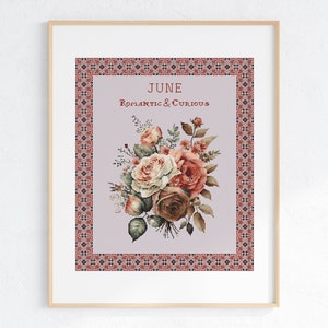 Vintage June Birth Month Flower Cross Stitch Pattern, Rose X-Stitch Sampler, Pattern Keeper Compatible PDF Download