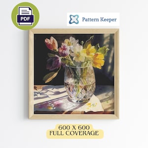 Patrón de punto de cruz de tulipán de acuarela, gráfico de punto de cruz floral, flor de tulipán, punto de cruz de flores, punto de cruz moderno, bordado de tulipán
