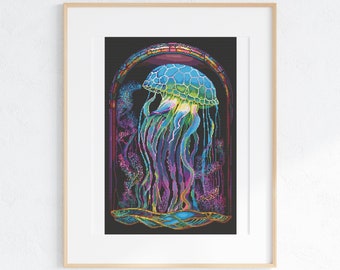 レインボークラゲ 1 クロスステッチパターン デジタルダウンロード