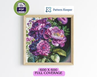 Watercolor Purple Flower Cross Stitch Pattern, Floral Cross Stitch Chart, Purple Flower, Watercolor Cross Stitch, Modern Cross Stitch