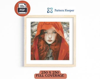 Red Riding Hood Cross Stitch Pattern, Wolf and girl, Fantasy Forest Design, Pattern Keeper Compatible PDF