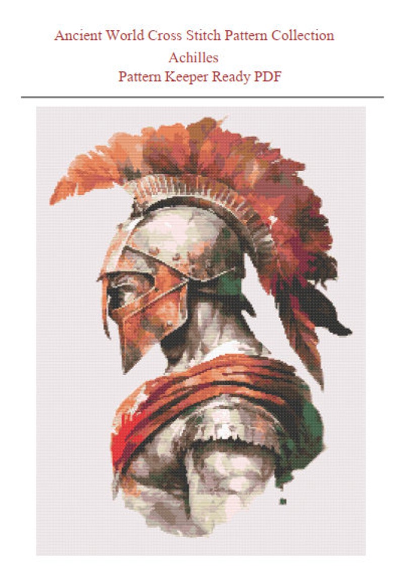 Achilles Cross Stitch Pattern, Ancient Greek Bust, Trojan, Pattern Keeper Compatible PDF image 8