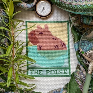 Mini modèle de point de croix Capybara, point de croix de cartes de tarot The Poise, broderie Capybara, mini point de croix d'art, cadeau fait main