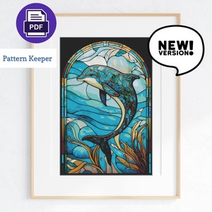 Dolphin Cross Stitch Pattern, Dolphin Needlepoint, Stained Glass Counted Cross Stitch, Dolphin Embroidery Pattern, Large Cross Stitch Chart
