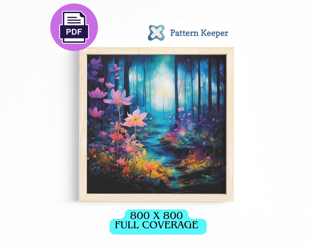 Neon Woodland Whispers Cross Stitch Chart, Neon Forest Needlepoint