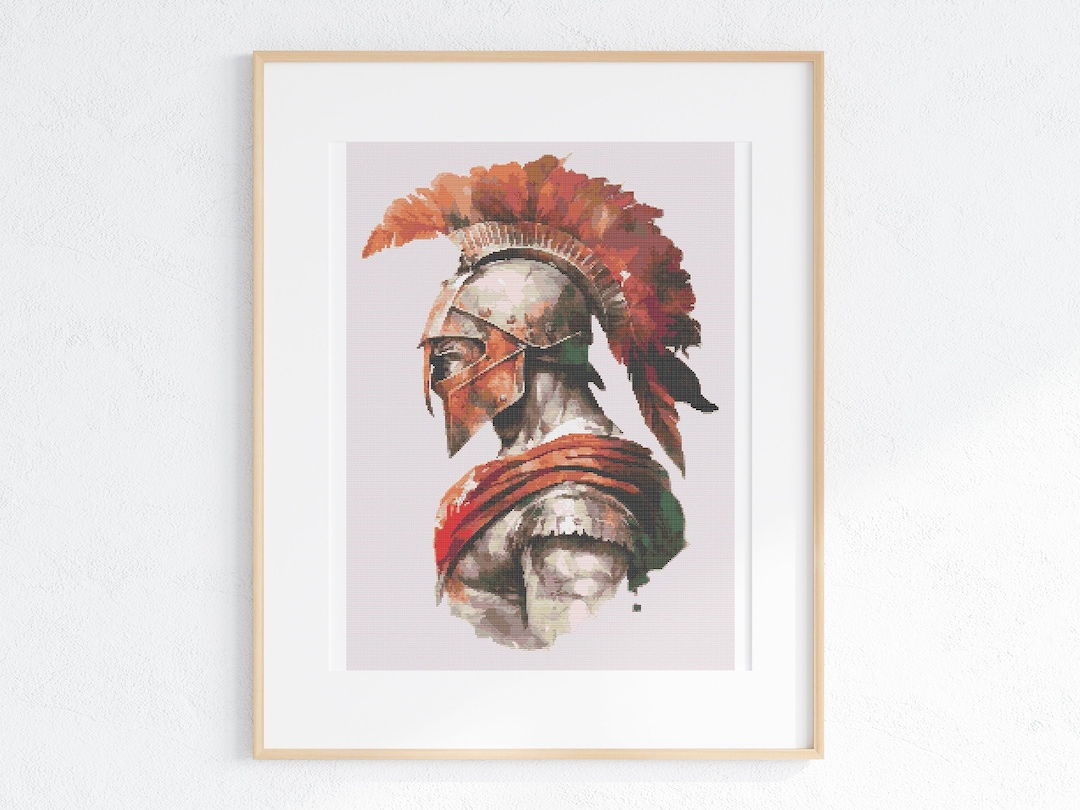 Greek Mythology Cross Stitch Achilles Bust, Trojan Embroidery Pattern