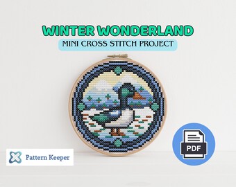 Mini Duck Cross Stitch Pattern, Mini Stained Glass Goose Cross Stitch, Cross Stitch for beginners, Mini DIY Coaster, Christmas ornament