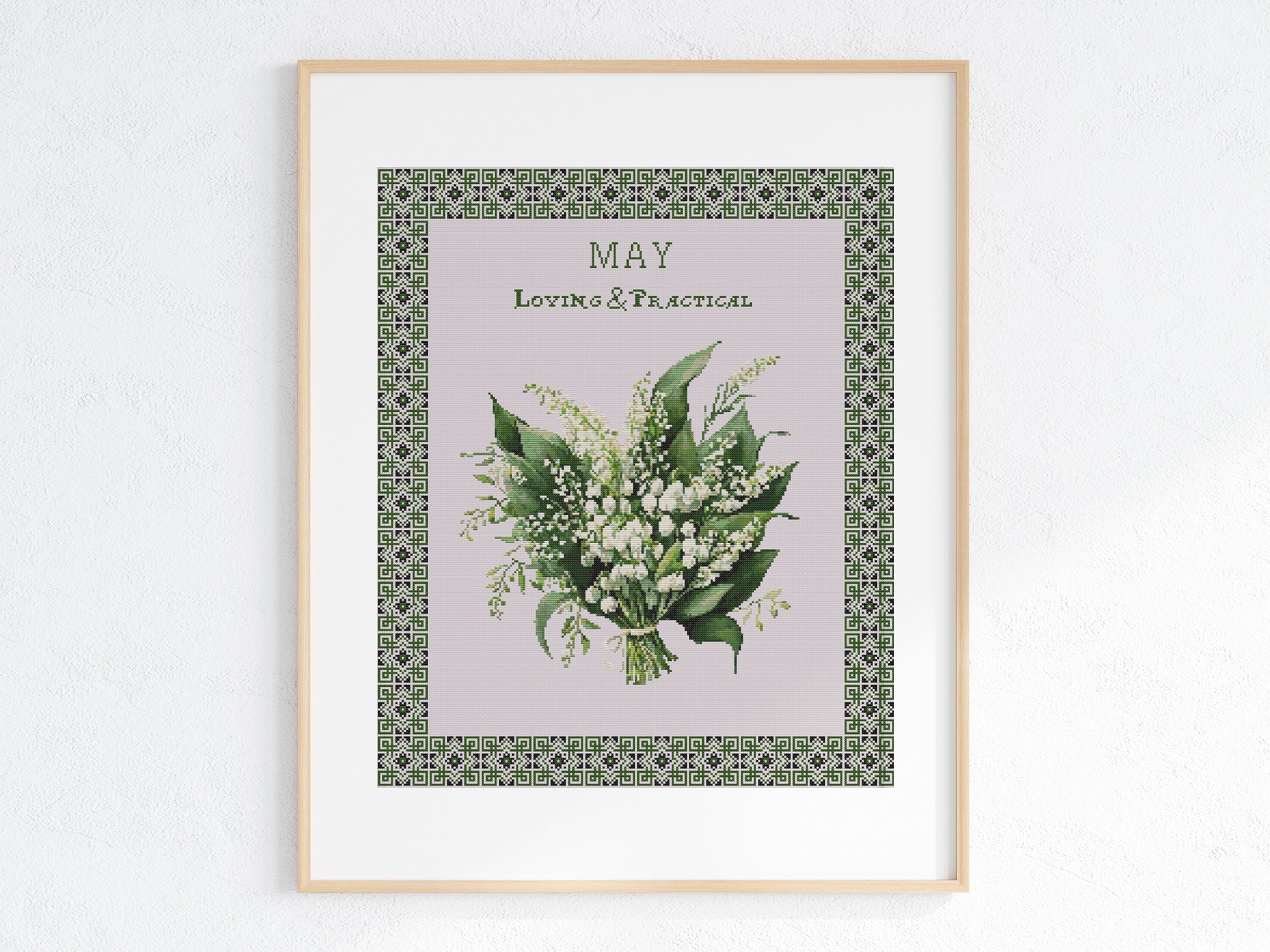 Vintage May Birth Month Flower Cross Stitch Pattern, Lily of the Valley X-Stitch Sampler, Pattern Keeper Compatible PDF Download