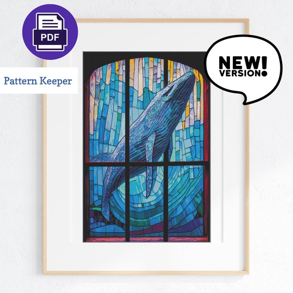 Whale Cross Stitch, Stained Glass Cross Stitch, Whale Embroidery, Whale Needlepoint, Large Size Cross Stitch, Ocean Cross Stitch Chart