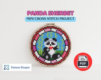 Mini Panda Cross Stitch Pattern, Mini Stained Glass Cross Stitch, Cross Stitch for beginners, Mini DIY Coaster, Christmas ornament