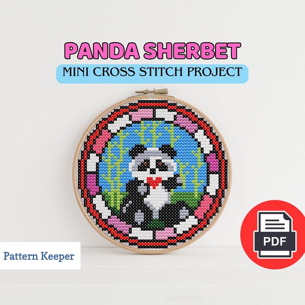 Mini Panda Cross Stitch Pattern, Mini Stained Glass Cross Stitch, Cross Stitch for beginners, Mini DIY Coaster, Christmas ornament