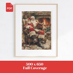 Vintage Fireside Stories with Santa Cross Stitch Chart, Christmas Cross Stitch , Large Cross Stitch Chart, Digital PDF, Santa Claus Craft