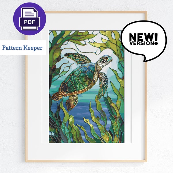 Sea Turtle Cross Stitch Pattern, Turtle Needlepoint, Stained Glass Cross Stitch, Stained Glass Turtle Cross Stitch Chart, Deep Sea Design