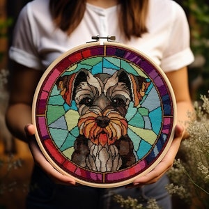 Stained Glass Dogs Cross Stitch Pattern, Schnauzer, Pattern Keeper Compatible PDF Download