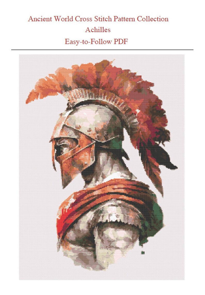 Achilles Cross Stitch Pattern, Ancient Greek Bust, Trojan, Pattern Keeper Compatible PDF image 9