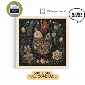 Vintage Easter Chicken Cross Stitch Pattern, Chicken Embroidery, Easter Needlepoint, Folklore Cross Stitch Chart, Folk Art, Village, Floral