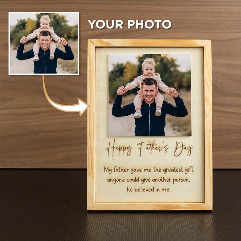Custom Engraved Wood Picture Frame, Personalized Framed Art Father and