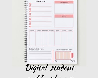 Simple student weekly planner in pink. dgital planners. student planners