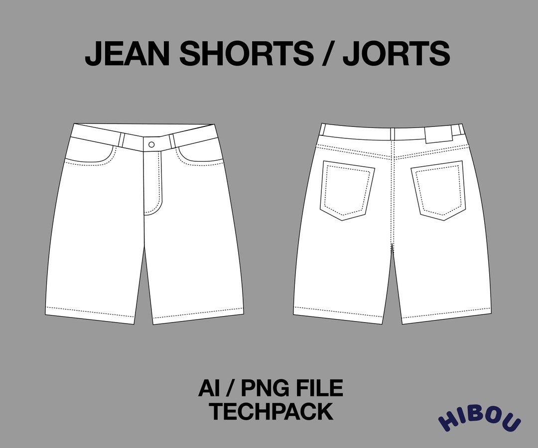 Baggy Jorts Denim Jean Shorts Technical Drawing Streetwear Mock-up ...