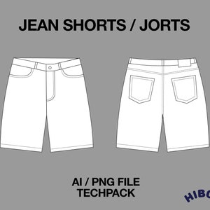 Baggy Jorts Tech Pack: modello di pantaloncini in denim streetwear (AI/PNG)