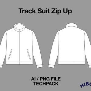 Soccer Sports Tech Fleece Tracksuit Zip Up Technical Drawing Streetwear Mock-up Template for Adobe Illustrator Design Tech Packs