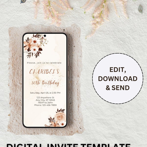 BIRTHDAY FLORAL E-INVITE | Editable invite || Mobile invitation | electronic invite