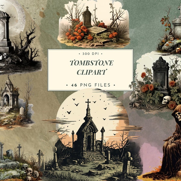Vintage tombstone Clipart Bundle | Halloween Clip Art | Halloween PNG | Tombstone Clipart  | Digital Download  |  Ephemera | Commercial Use