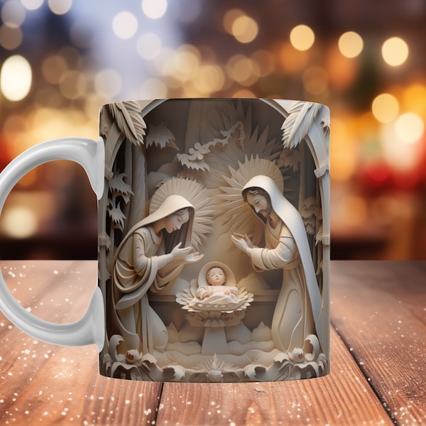 3D Baby Jesus Nativity Mug Wrap 11oz & 15oz Mug, 3D Mug Sublimation, Mug Wrap Template PNG Instant Digital Download