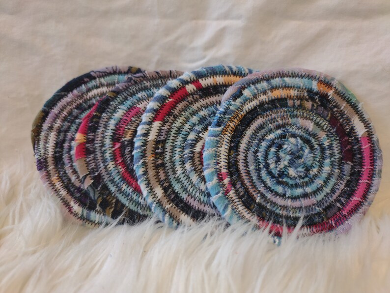 Coiled Fabric Coasters Set of 4 Multicolored Etsy