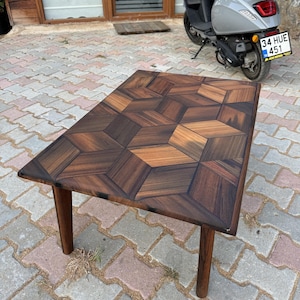 Custom Teak Wood Coffee Table: Mosaic Pattern, Live Edge Design - Etsy