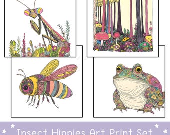 Pacote de arte de parede digital Groovy Insect nº 3 - Decoração de casa com estética retrô - Arte de parede dos anos 70 para impressão em JPG - Decoração de sala de jogos - Arte da natureza para impressão
