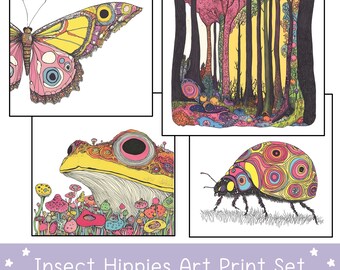 Pacote de arte de parede digital Groovy Insect nº 1 - Decoração de casa com estética retrô - Arte de parede dos anos 70 para impressão em JPG - Decoração de sala de jogos - Arte da natureza para impressão
