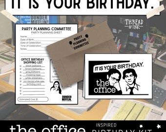 Kit para festa de aniversário da série de TV The Office - Banner para impressão, cartão e planejador de festas - Tema do comitê Dwight Jim - Decoração digital para festa de escritório
