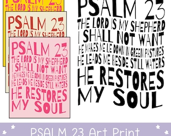 Arte digital do Salmo 23 - Decoração cristã para casa - Arte de parede com fé para impressão em JPG - Impressão do versículo da oração do Senhor - Sublimação PNG