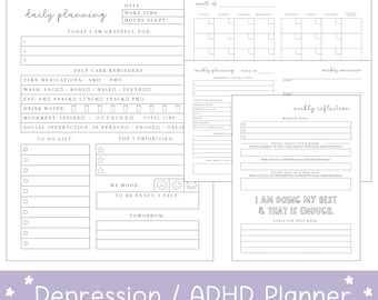 Depressão Ansiedade TDAH Planner - Imprimível e Digital - Mensal, Semanal, Diário - Organizador - Trauma Healing Recovery Planner