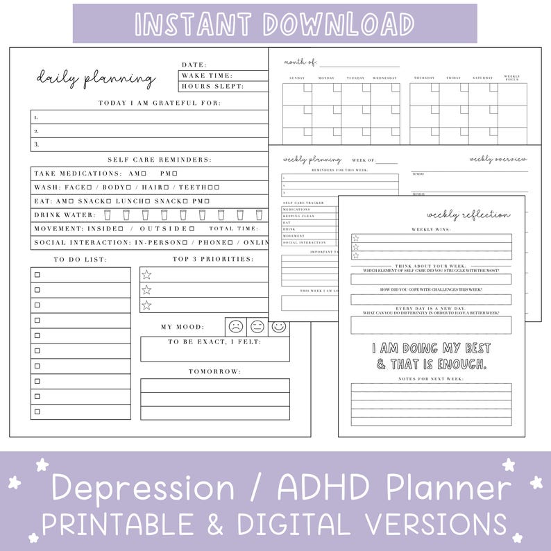 Depression Anxiety ADHD Planner - Printable & Digital - Monthly, Weekly ...