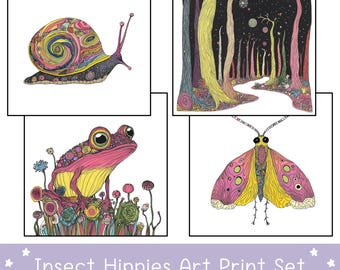 Pacote de arte de parede digital Groovy Insect nº 2 - Decoração de casa com estética retrô - Arte de parede dos anos 70 para impressão em JPG - Decoração de sala de jogos - Arte da natureza para impressão