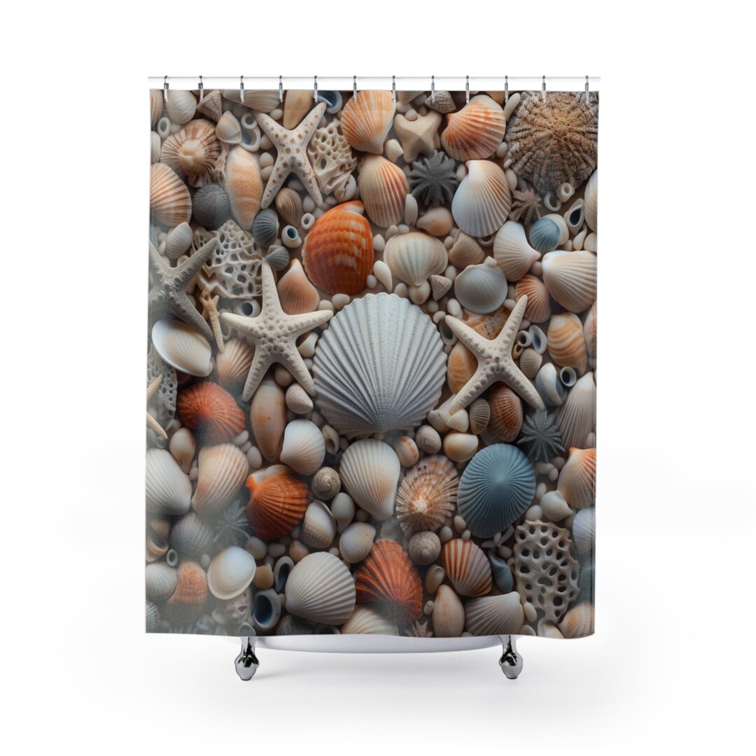 Sea Shells Shower Curtain Seaside Print Bathroom Tub Seashells Curtain