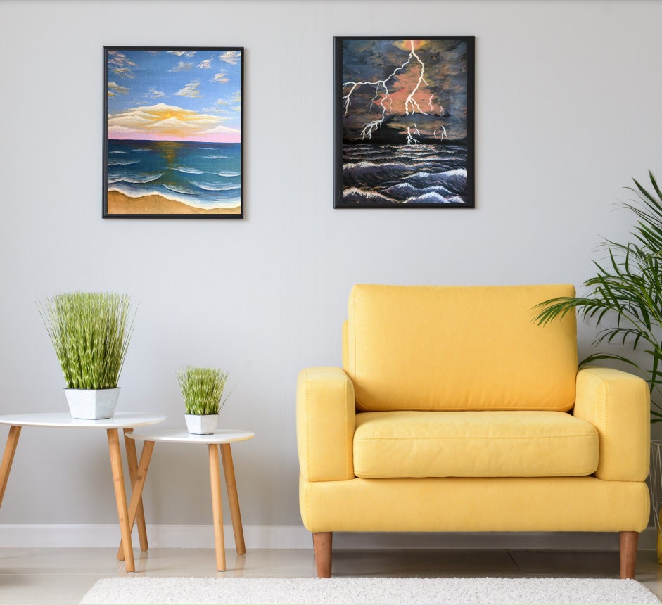 The Calm Print - Original Ocean Beach Seascape Painting, Handmade - Etsy