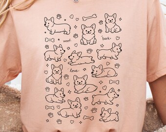 Minimal Corgi Pattern Shirt, Cute Dog Outline Tee, Subtle Corgi Lover Shirt, Simple Dog Shirt, Everyday Dog Lover Tee