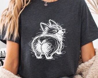 Corgi Sketch Shirt, Hand Drawn Dog Illustration Tee, Artistic Corgi Butt Shirt, Cute Funny Dog Lover Gift, Minimal Line Art Dog Shirt
