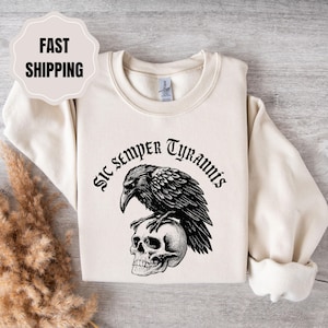 T-shirt Sic Semper Tyrannis Raven, anti-troef-T-shirt, anti-fascistische top, verzette bewegingskleding, niet mijn president, kraai liberaal links shirt