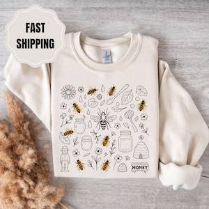 Vintage Bee Botanical T-Shirt: Honeycomb Doodle Design