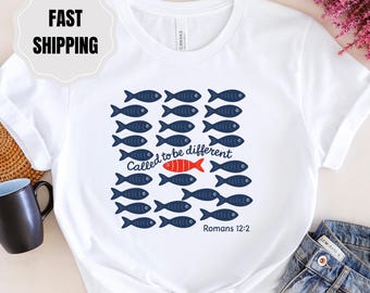 Camiseta "Llamado a ser diferente", camiseta cristiana, camiseta motivacional "Pez lindo", camiseta de Romanos, camiseta de iglesia, regalo cristiano, ama como Jesús