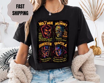 Universal Monsters Graphic Tee: 90s Gothic Horror Halloween Shirt